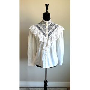 Gunne Sax by Jessica McClintock Vintage Cream Ruffled Bib Collar Blouse Size 11